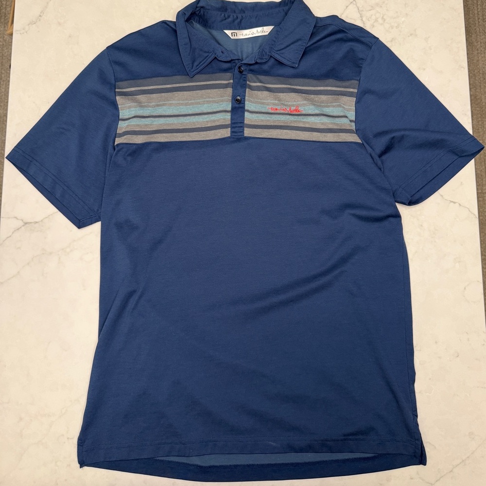 Travis Mathew Striped Golf Polo - Blue/Red - Men’s Size L
